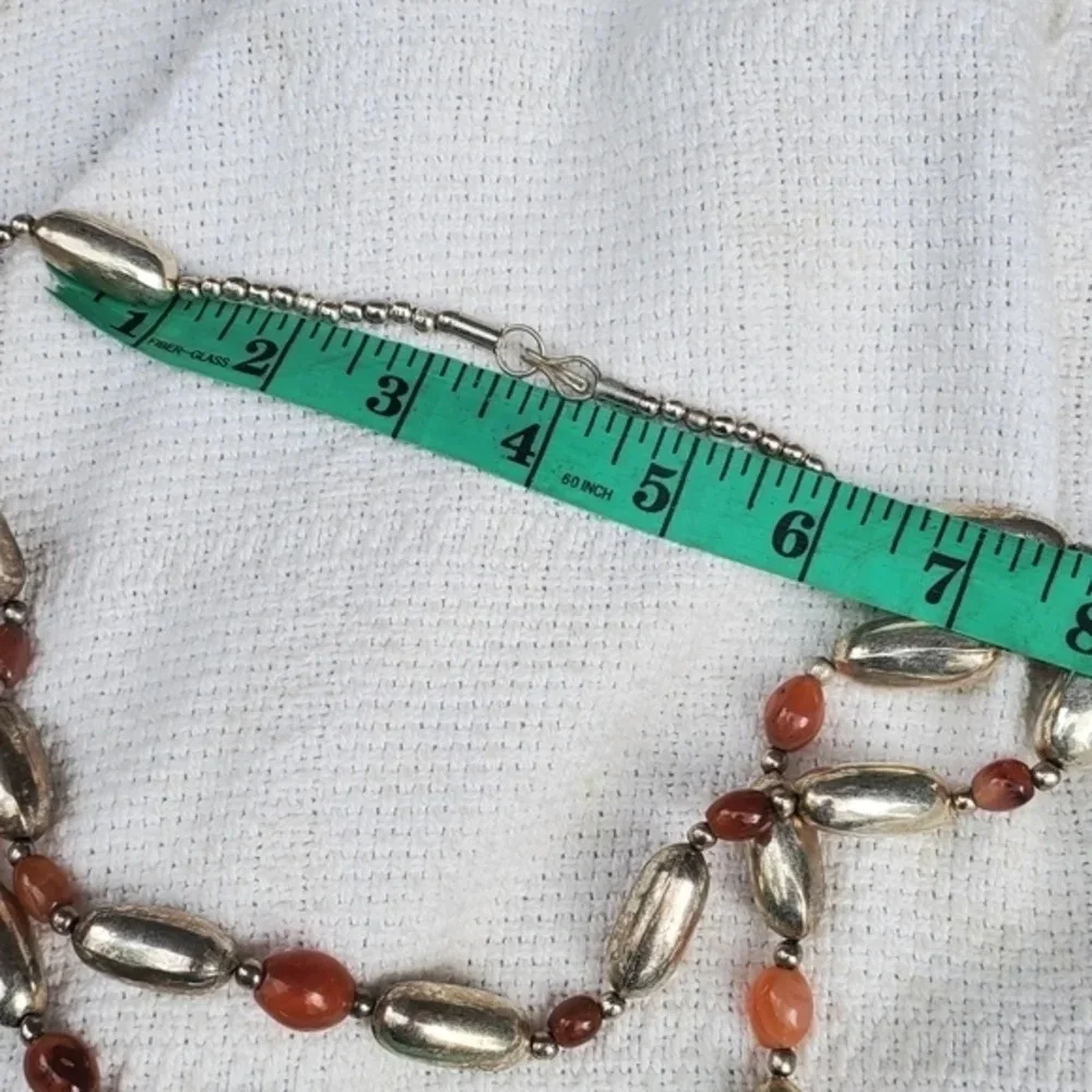 Vintage  Liquid Silver & Carneloan Double strand necklace‎
